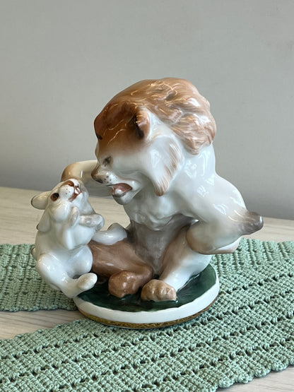 Vintažinė Lomonosovo porceliano figūrėlė „Liūtas ir zuikis“
